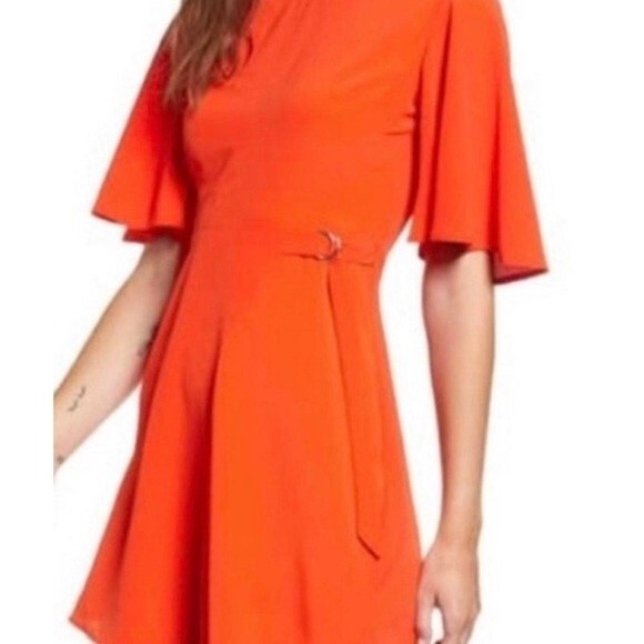 TopShop orange cutout back flutter sleeve dress size 10 - Picture 2 of 9